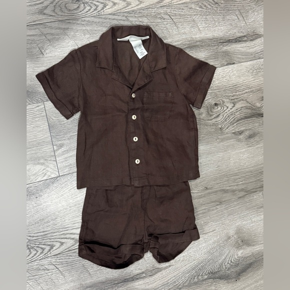 H&M Baby 2-piece Brown Linen shorts set size 9 months - Picture 3 of 9
